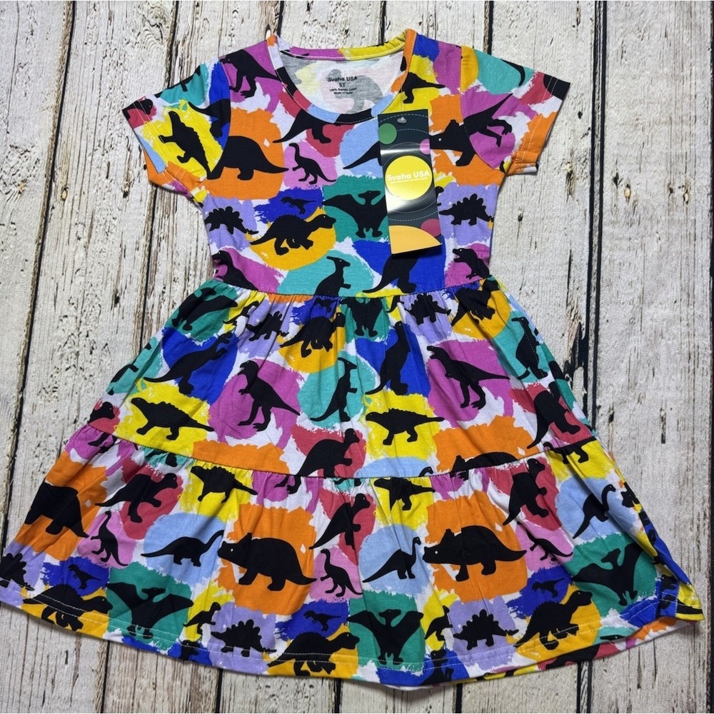 Svaha USA Dress 5t Multicolor Organic Cotton Dinosaurs Print STEM NWT NEW